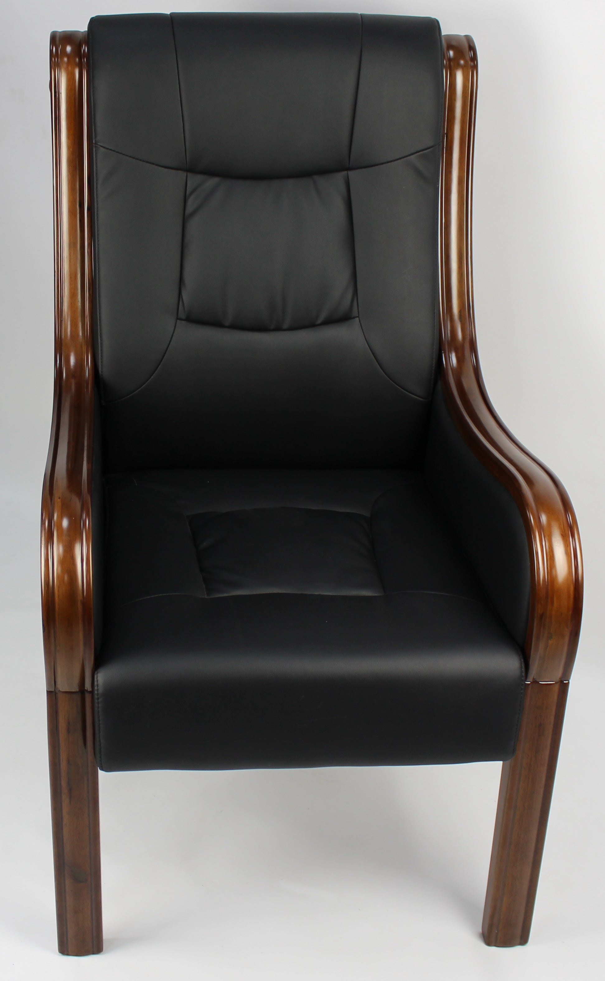 Black Leather Executive Visitors Chair with Wooden Frame - F53C